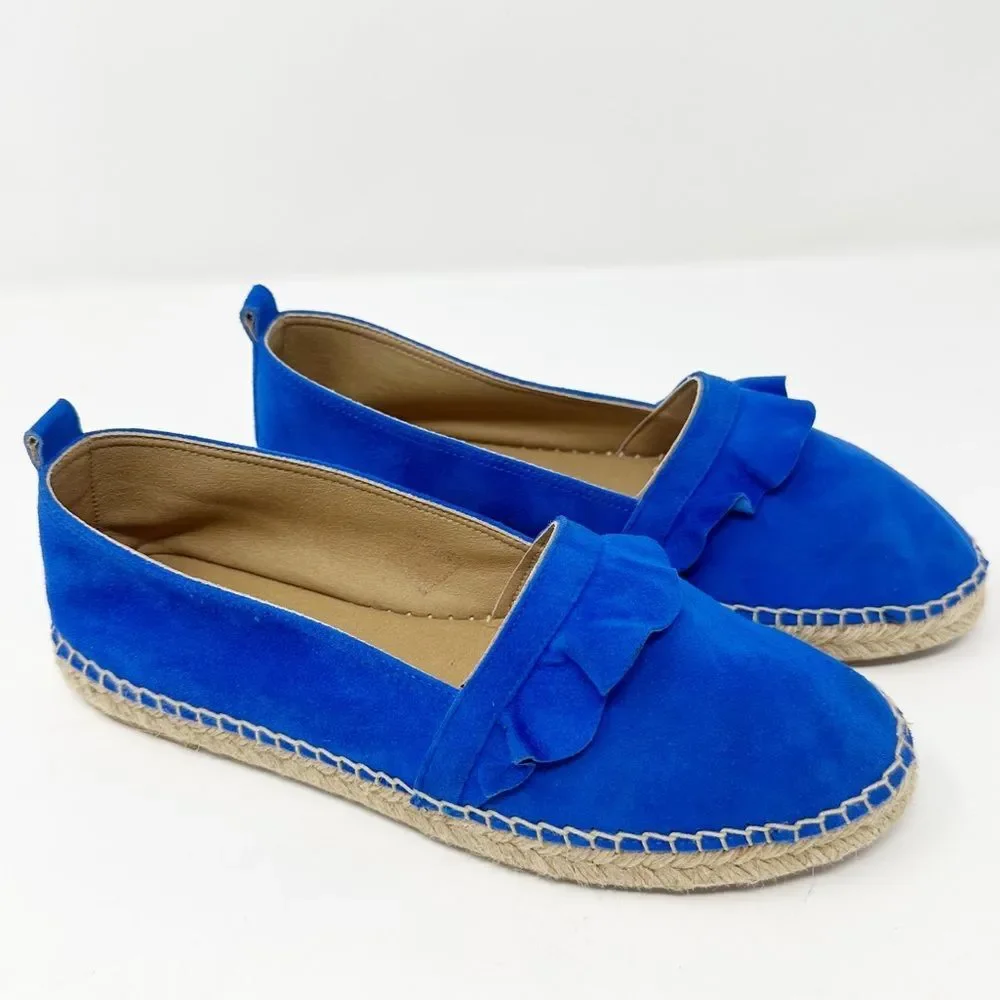 ANTHROPOLOGIE RUFFLED BLUE SUEDE‎ ESPADRILLES 38 (7.5)